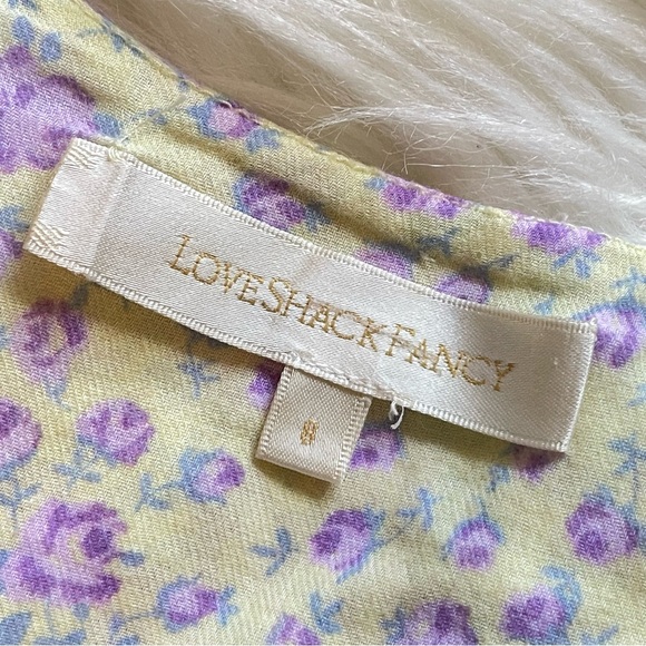 LoveShackFancy Dress Regina Floral Button Up MIDI Dress Size 8 Yellow Purple - Picture 15 of 16
